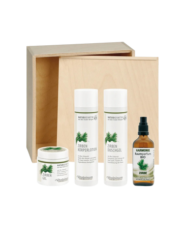 Fratelli Unterweger cofanetto regalo di pino cembro – set di cosmesi naturali con olio biologico di pino cembro per una cura rilassante nel decorativo cofanetto di legno