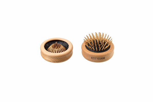 KOSTKAMM Pop-Up-Holzstiftbürste, rund, Buche, gerade Holznoppen, Kautschukbett herausnehmbar, d=7cm