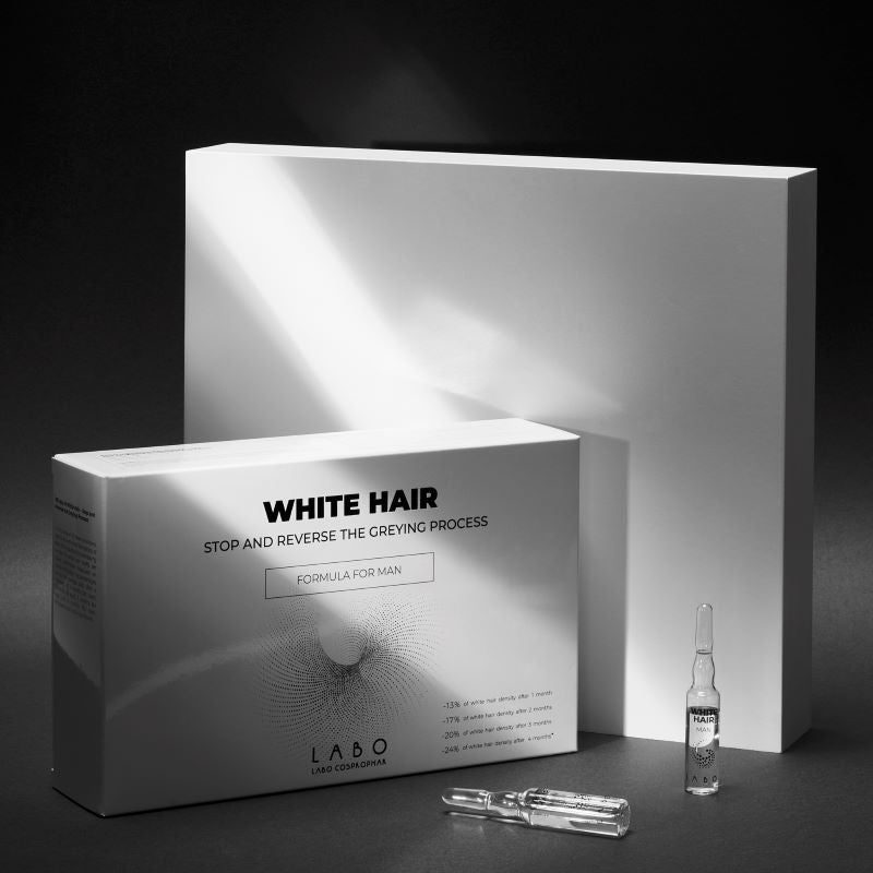 Labo Suisse white hair stop and reverse the greying process for 60 % grey hair 20 / 60 ampoules for men - Beauty & the Lion