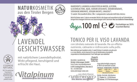 Acqua viso alla lavanda Bio Unterweger – Cosmetica naturale per rinfrescare e rilassare la pelle sensibile