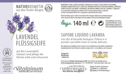Lavendel Flüssigseife mit ätherischem Lavendelöl – sanfte & beruhigende Handseife | Unterweger