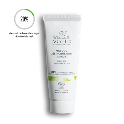 Masque au charbon actif à la bave d'escargot certifié bio - désincrustant & purifiant