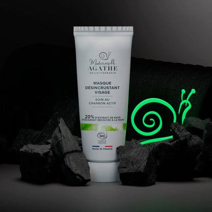 Masque au charbon actif à la bave d'escargot certifié bio - désincrustant & purifiant