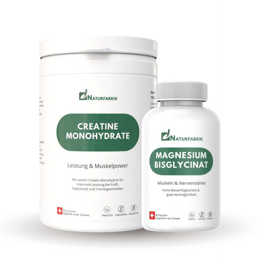 NATURFABRIK Naturpower Duo – Creatine Monohydrate Pulver & Magnesium Bisglycinat Kapseln
