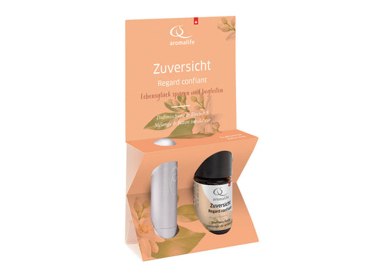 Aromalife Felicità di vita Fiducia Set di miscele profumate con penna inalatrice in alluminio grigio 5 ml (1 pezzo)