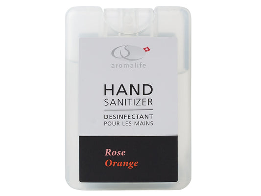Aromalife Rose - Disinfettante per mani all'arancia (Biozid Nr. CHZN6546) (Spray 18 ml)