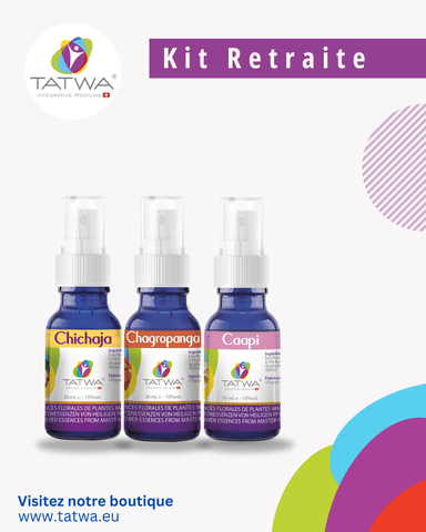 Kit Retraite spirituelle | Profondeur, recentrage et transformation par Tatwa avec trois flacons de synergie florale.