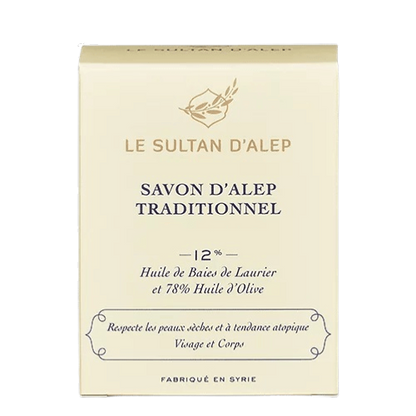 Savon d’Alep traditionnel 12% d’huile de baies de laurier et 78% d’huile d’olive, Le Sultan d’Alep, 200g*