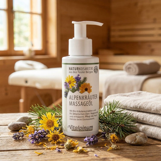 Alpenkräuter Massageöl Unterweger – Biokosmetik mit Arnika, Fichte & Wacholder