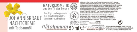 Soin de nuit Underweger 50 ml – soin régénérant pour le visage à l'huile d'arbre à thé et au macérât de millepertuis bio – cosmétique naturelle pour la nuit