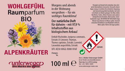 Parfum d'ambiance Alpenkräuter BIO Unterweger – Fraîcheur naturelle avec des huiles essentielles