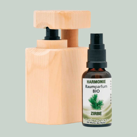 Parfum d’ambiance en bois de pin cembro (Zirben) Unterweger – parfum naturel à l’huile de pin cembro bio, dans un diffuseur en bois pour un rafraîchissement naturel de l’air ambiant