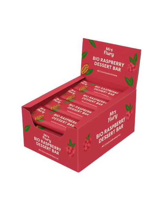 Bio Raspberry Dessert Bar 50 g Box 12 Stück fruchtig, schokoladig, natürlich gut⚠️Produkt wird ungekühlt verschickt⚠️