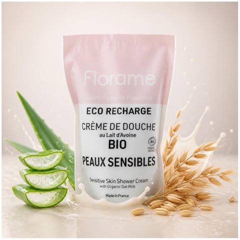 Florame Crème de Douche au Lait d’Avoine pour Peau Sensible - Eco-remplissage 700 ml