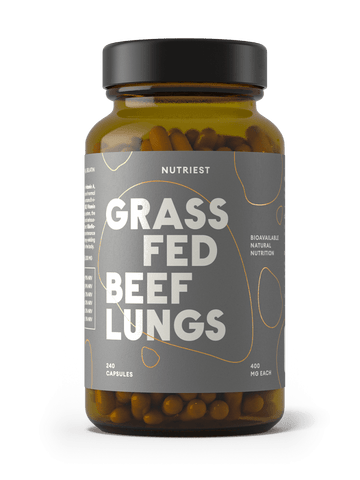 Poumons de bœuf nourri à l'herbe biologiques séchés en capsules