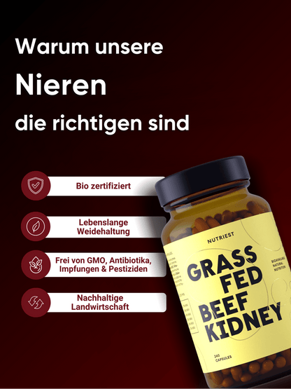 Getrocknete Bio Weiderind Nieren in Kapseln