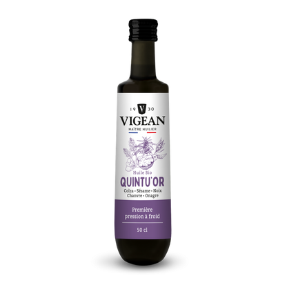 Huile QuintuOr (colza-sésame-noix-chanvre-onagre)