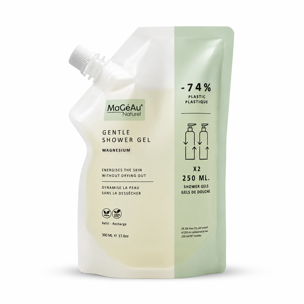Magéau Naturel gentle shower gel refill packaging on a white background