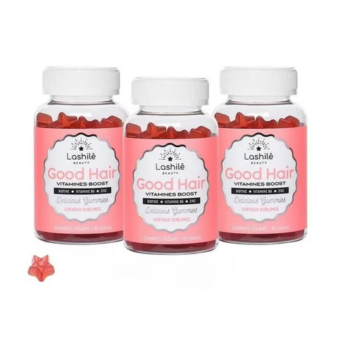 Lashilé Beauty Gutes Haar – Schönheit, Haarwachstum und Stärkung des Haares (Vitamin-Gummis) – 3 Boxen.