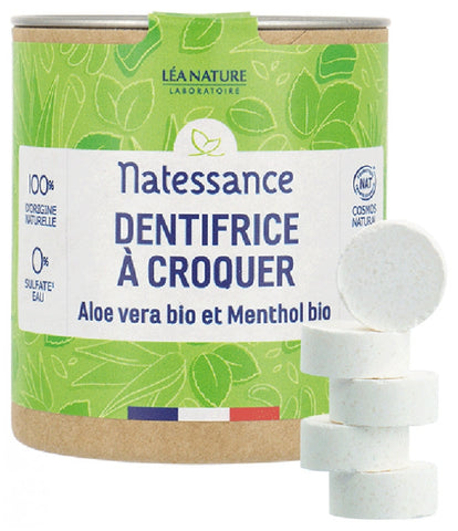 Natessance Chewable Toothpaste Organic Aloe Vera and Organic Menthol 80 Tablets