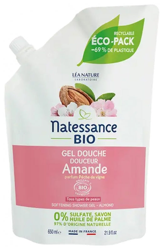 Natessance Shower Gel Softening Almond Organic Refill 650ml