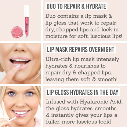 Radical Skincare Lip Recovery Mask & Hyaluronic Rose Lip Gloss Duo – 2 Pieces