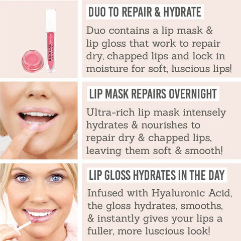 Radical Skincare Lip Recovery Mask & Hyaluronic Rose Lip Gloss Duo – 2 Pieces