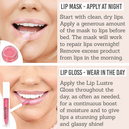 Radical Skincare Lip Recovery Mask & Hyaluronic Rose Lip Gloss Duo – 2 Pieces