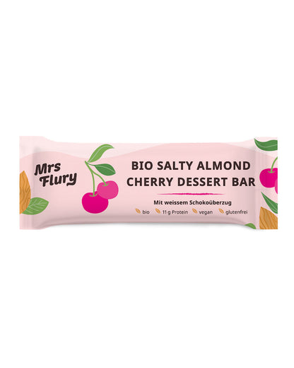 Organic Salty Almond & Cherry Dessert Bar 23% Protein – 50 g Vegan Protein Bar with Almonds & Cherries  ⚠️ Product is shipped without refrigeration ⚠️