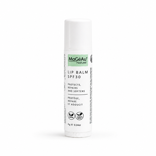 Lip balm with MaGeAu Naturel branding on a white background